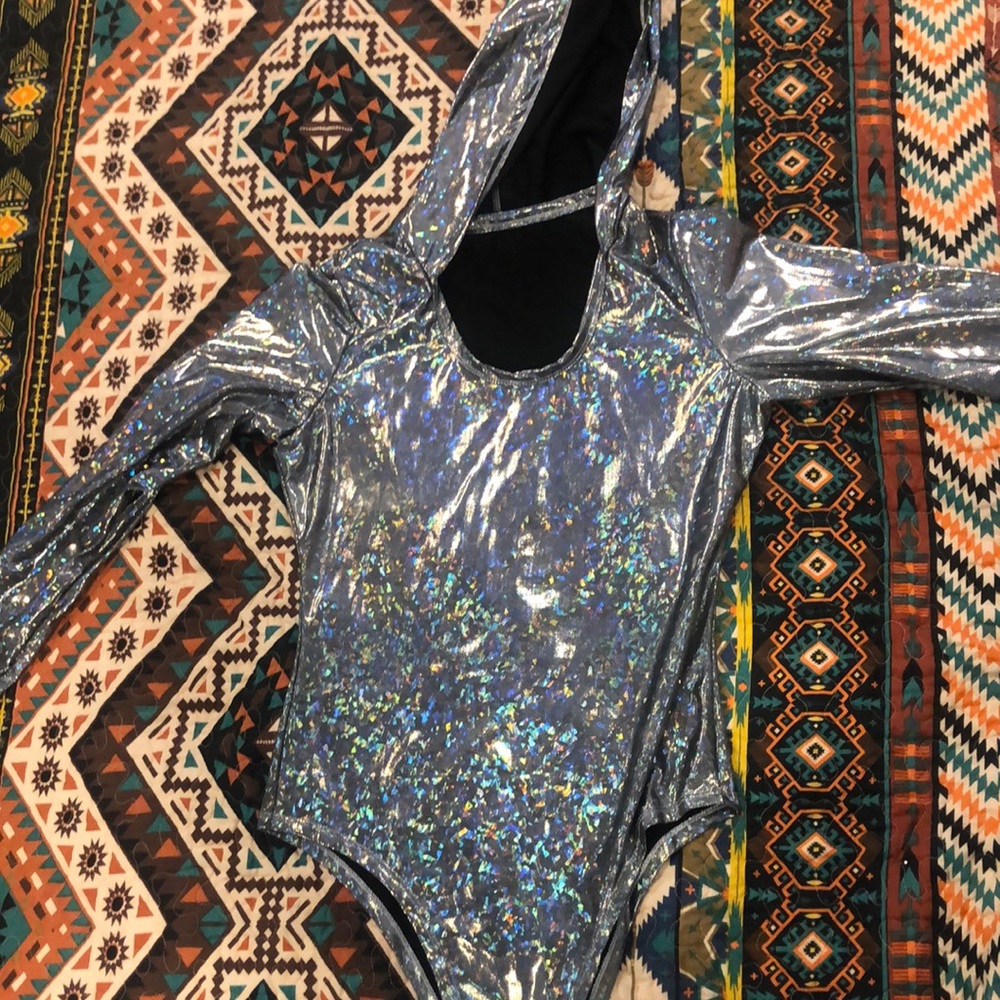 Metallic silver bodysuit